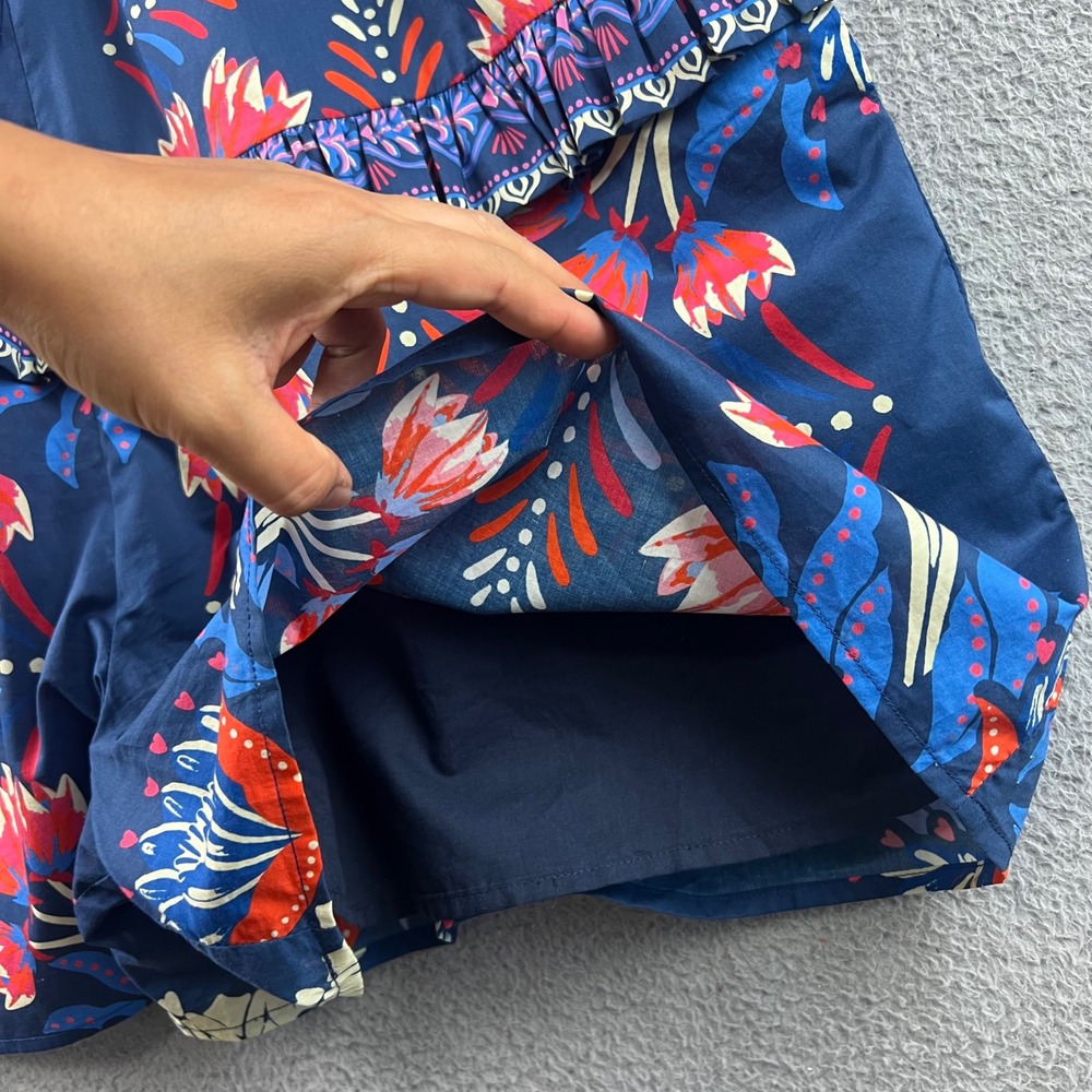 Farm Rio Blue Floral Tiered Ruffle Romper Short Sleeve Square Neck Puffy Sleeves - Picture 6 of 16